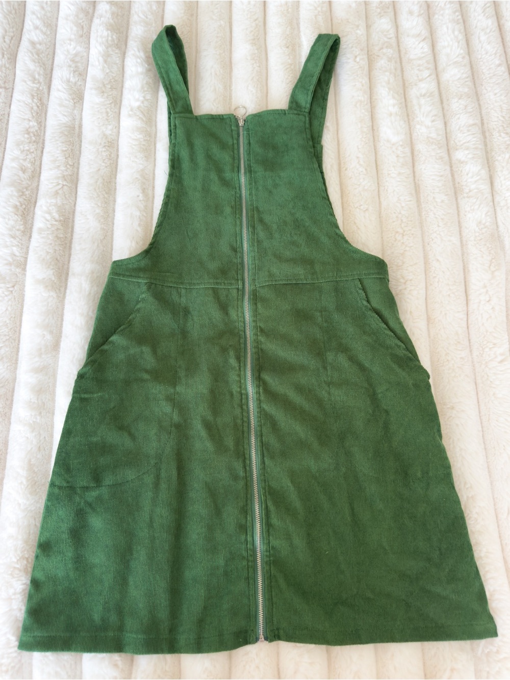 Green Corduroy Zip-Front Pinafore Dress